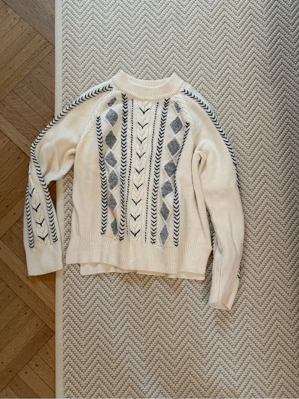 La Ligne cream Cable-Knit Sweater with Navy Accents